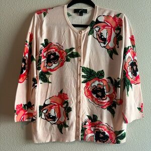 Whimsical‎ Floral Pearl Button Cardigan Size XL 3/4 Sleeve Feminine Garden Party